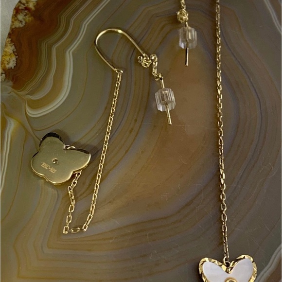 STERLING SILVER MOP CZ BUTTERFLY EARRINGS - Picture 3 of 4